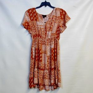 B Famous Brown White Bandana Paisley Dress Size Large